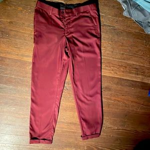 Zara Cropped Wine Red Textured Pants